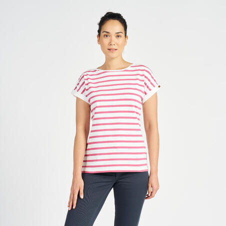 Majica kratkih rukava za jedrenje Sailing 100 ženska - bež-roze