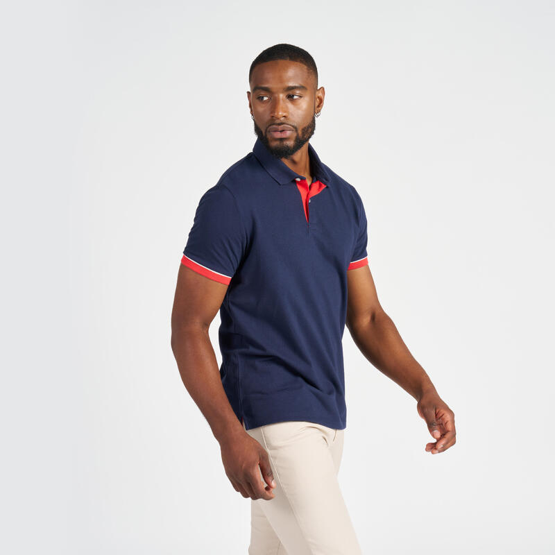 Polo marin homme manche courte Sailing 100 Navy manche rouge
