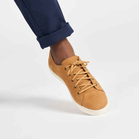 Vyriški odiniai žemaauliai neperšlampantys buriavimo batai „500“, šviesiai rudi