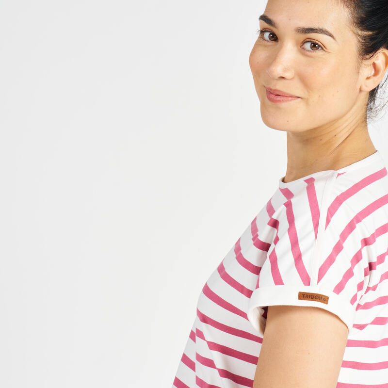 T-shirt manches courtes - marinière de voile sailing 100 femme ecru rose
