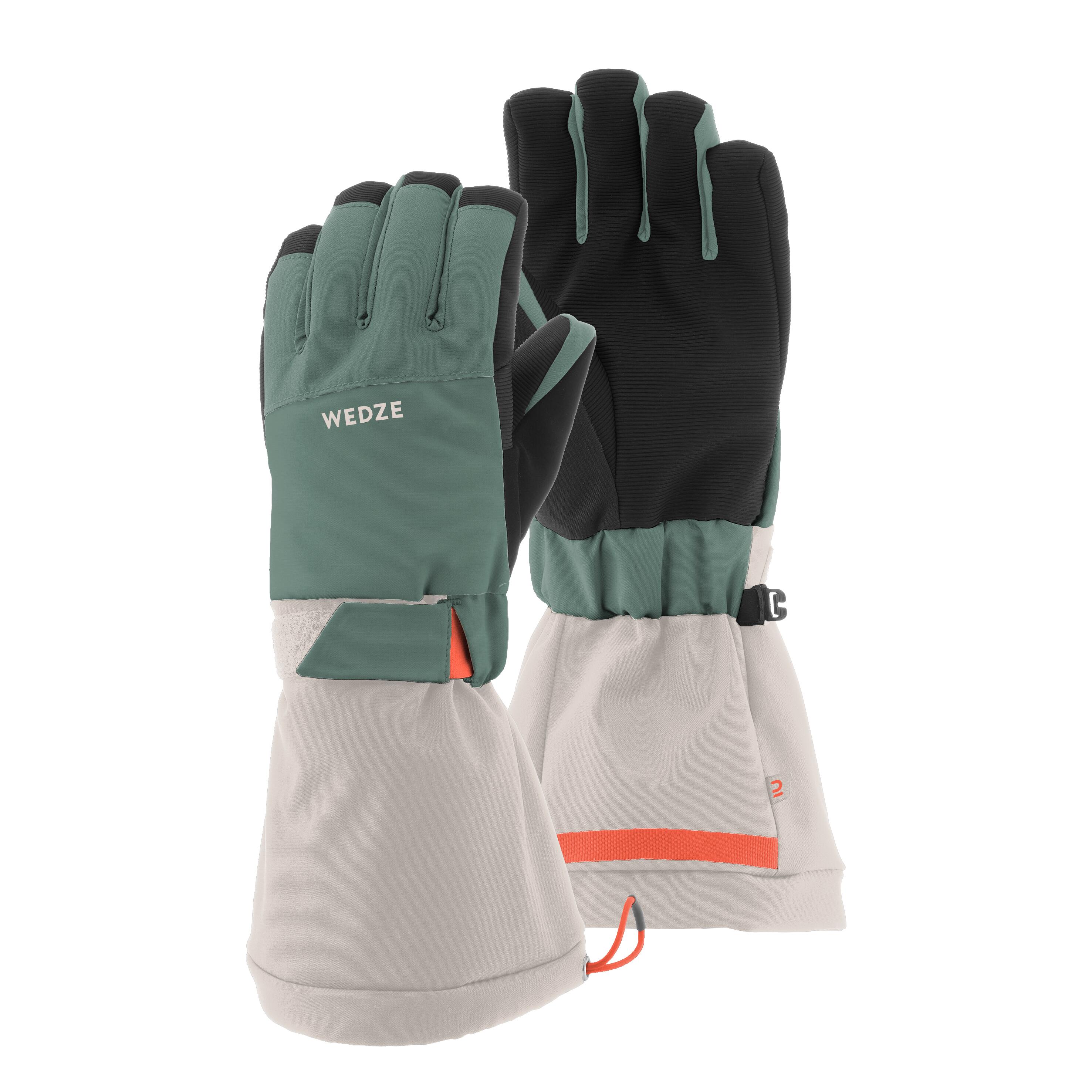 WEDZE KIDS’ WARM AND WATERPROOF SKI GLOVES - 500 LONG GREEN