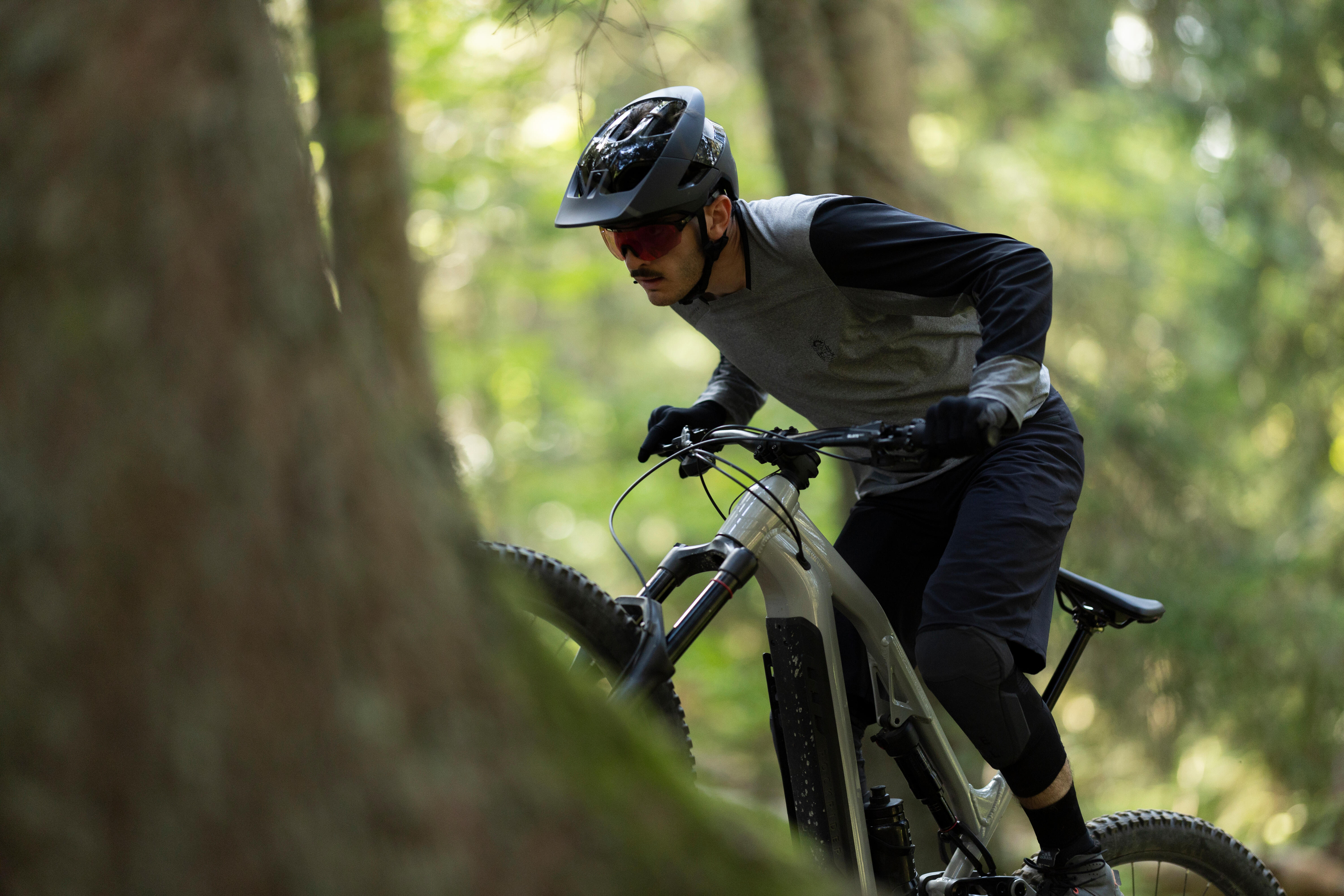 Long Sleeved Mountain Biking Jersey EXPL 100 Burgundy