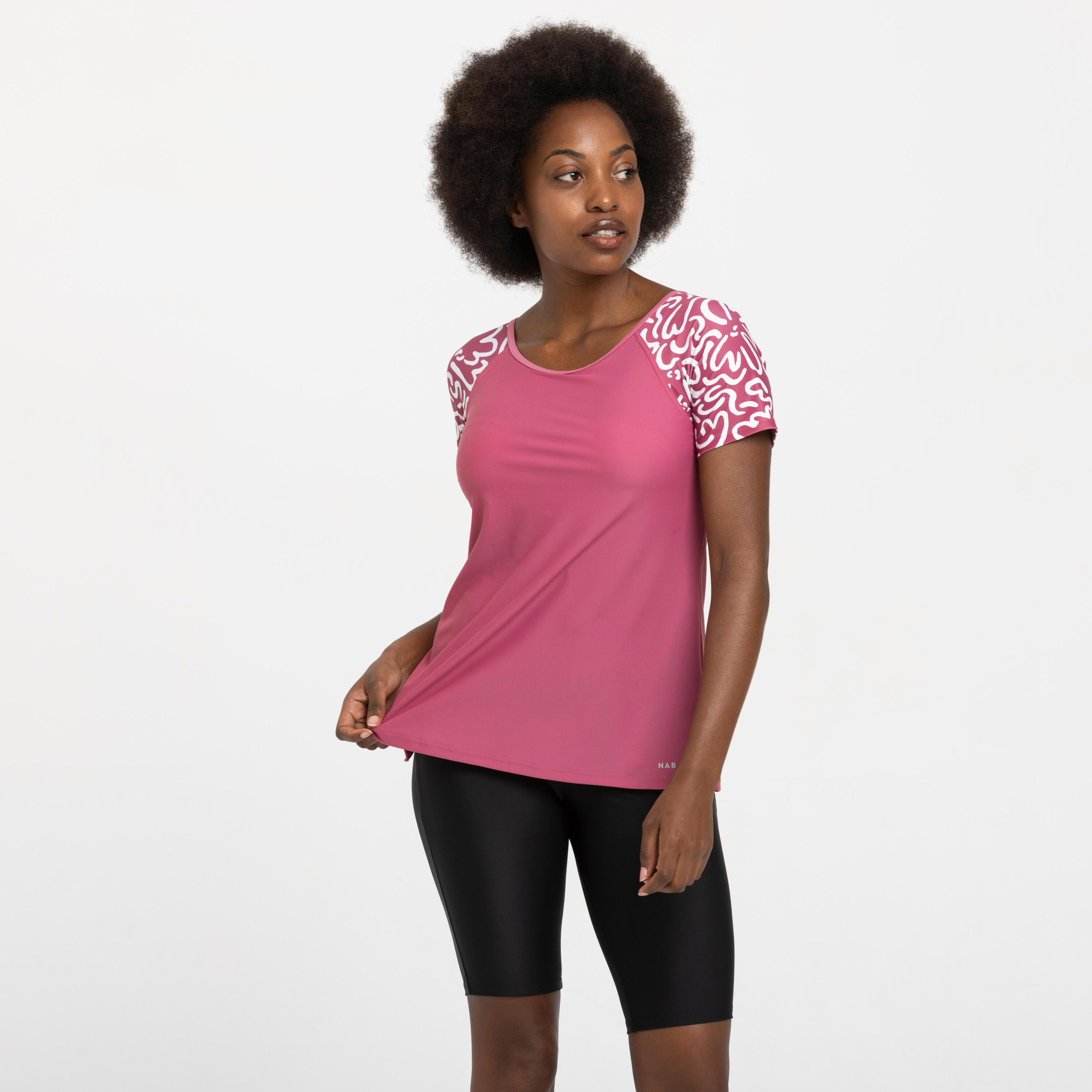 Badpak met tankini-effect voor zwemmen dames Una roze ondu 3/5