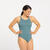 Maillot de bain 1 pièce texturé natation encolure haute femme, Lila high kaki