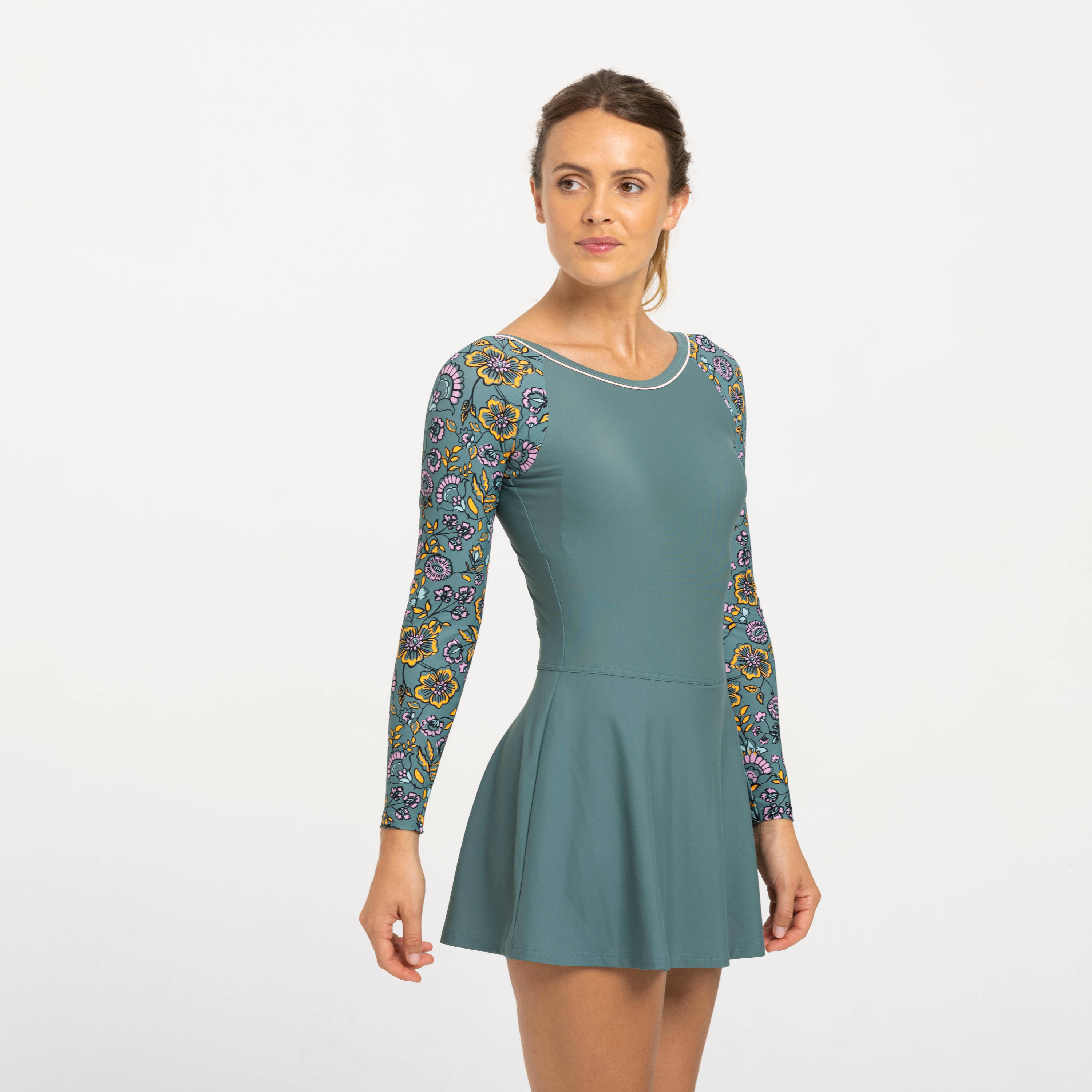 Women's 1-Piece Swimsuit Una Sleeve Light Secure Fit & Quick-Dry Green -  1