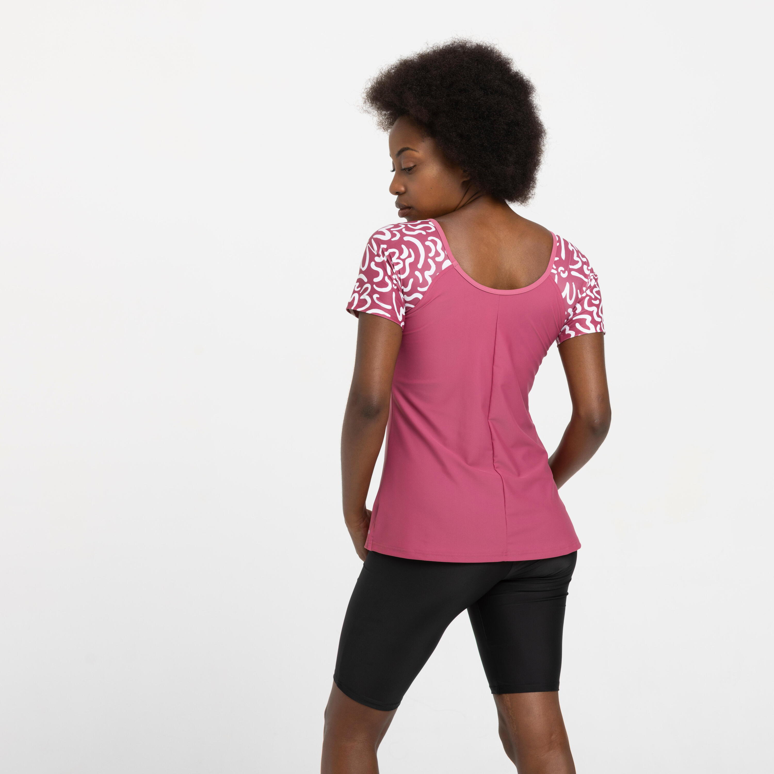 Badpak met tankini-effect voor zwemmen dames Una roze ondu 4/5