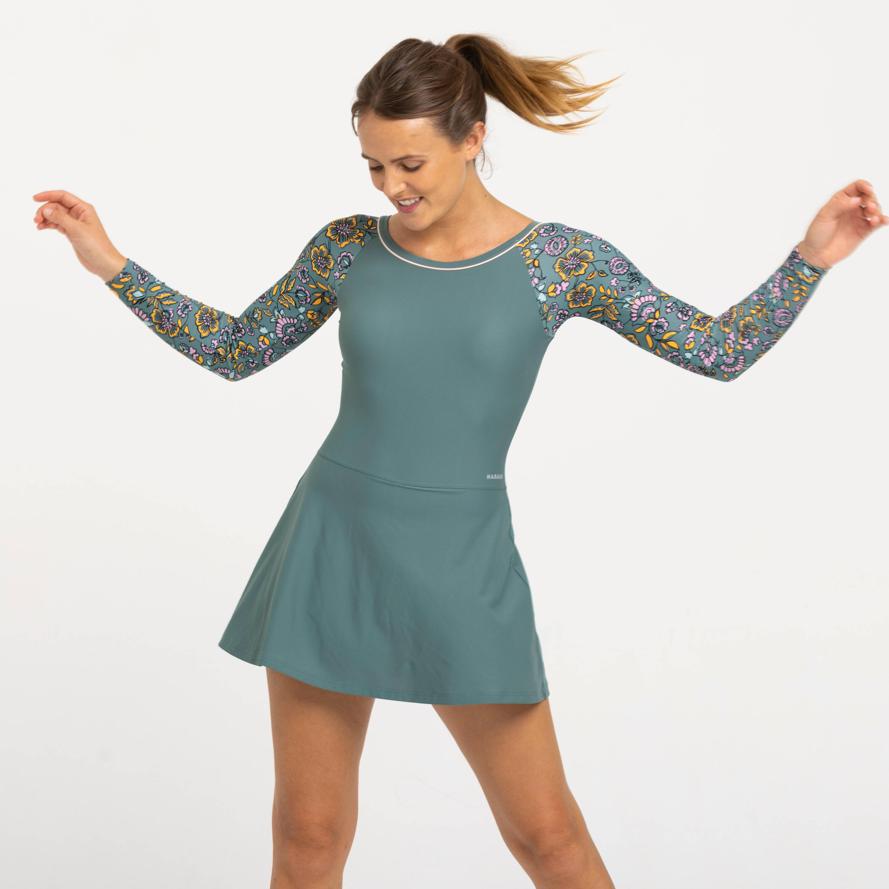 Women's 1-Piece Swimsuit Una Sleeve Light Secure Fit & Quick-Dry Green -  4