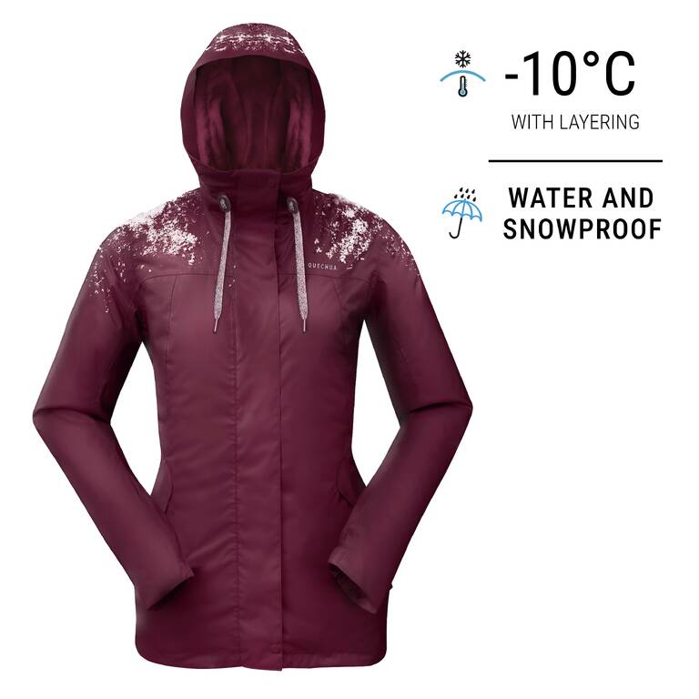Women Winter Jacket for Hiking SH500 -10°C Burgundy