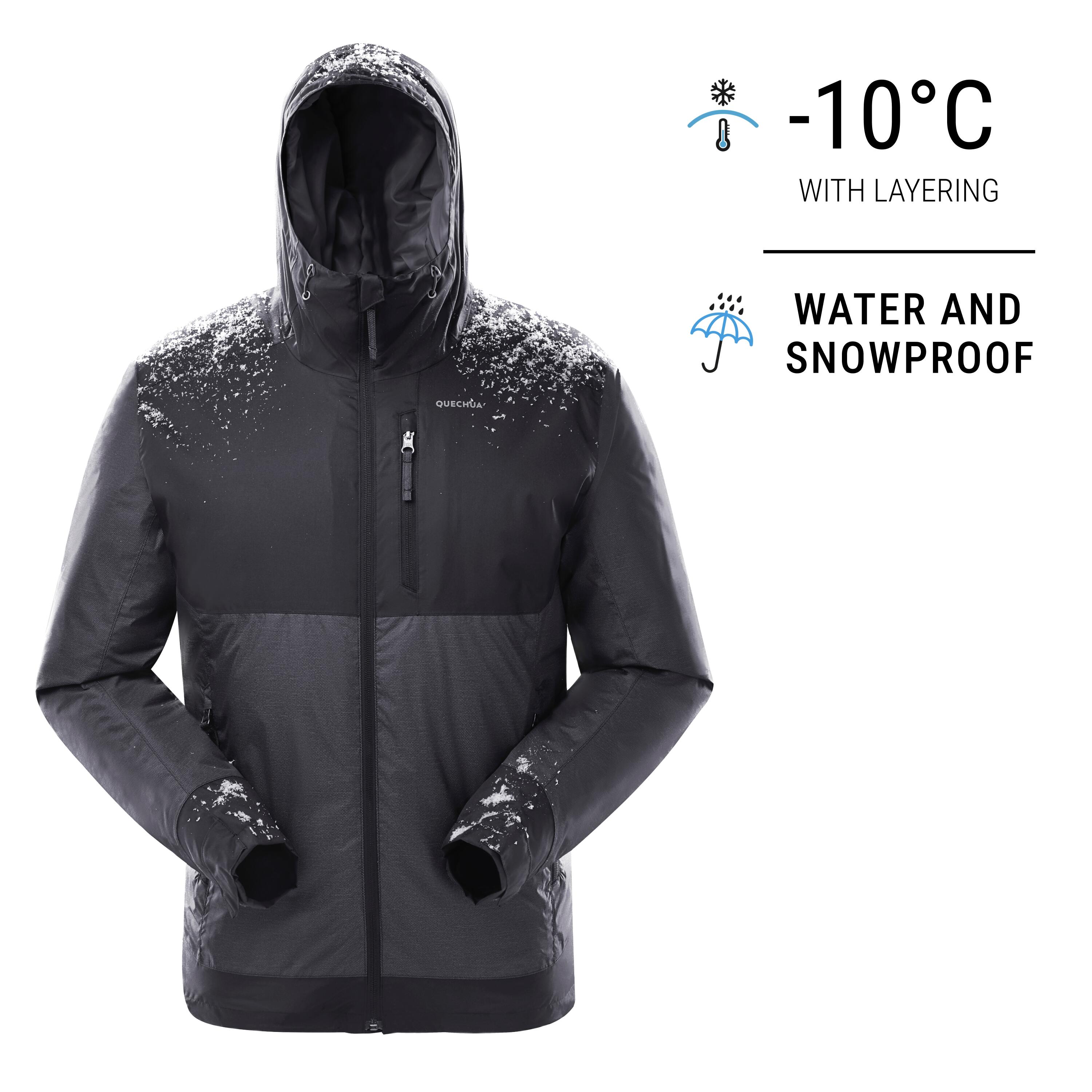 Chamarra de senderismo hasta -10 °C impermeable negra para hombre NH500 16/18