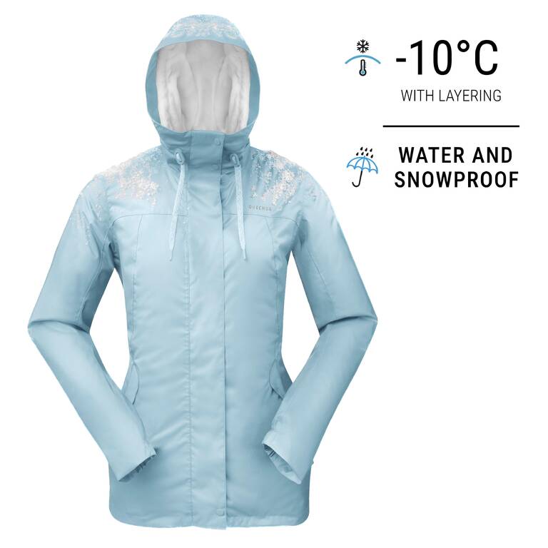 Women Winter Jacket for Hiking SH500 -10°C Light Blue