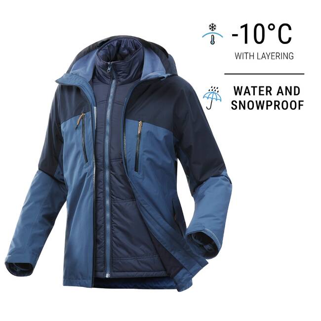 Buy Men's 3 In 1 Waterproof Travel Trekking Jacket 10°C Blue Online