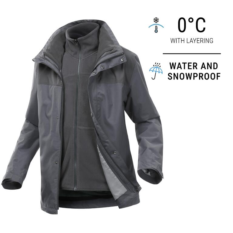 Buy Men's 3 In 1 Waterproof Travel Trekking Jacket Grey Online Decathlon