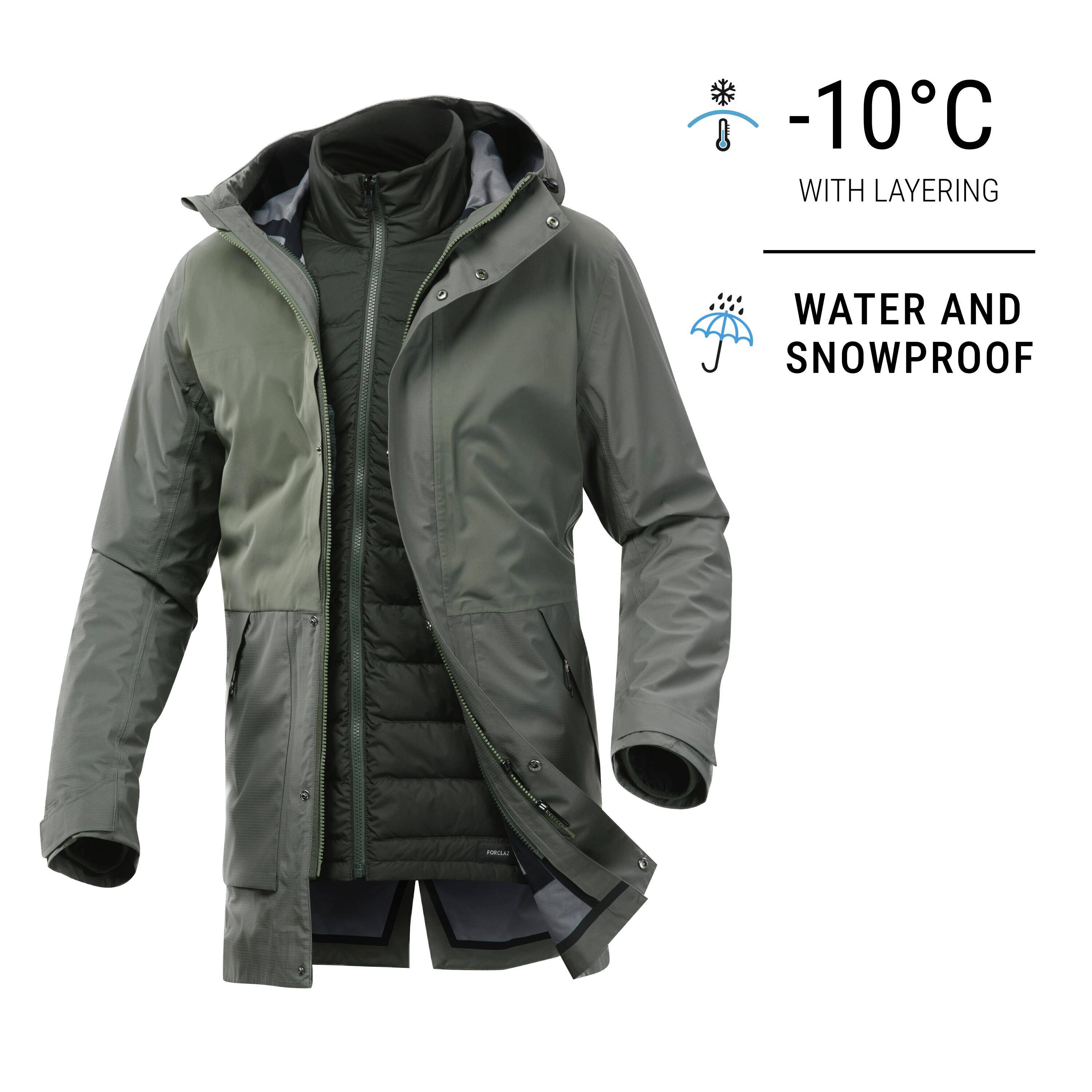 Men Travel Trekking 3-in-1 Waterproof Jacket Travel 900 -10Â°C - khaki -  1