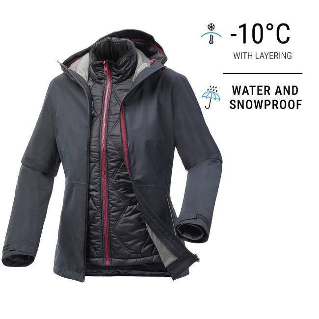 Buy Women's 3 In 1 Waterproof Comfort 8C Travel Trekking Jacket Black  Online