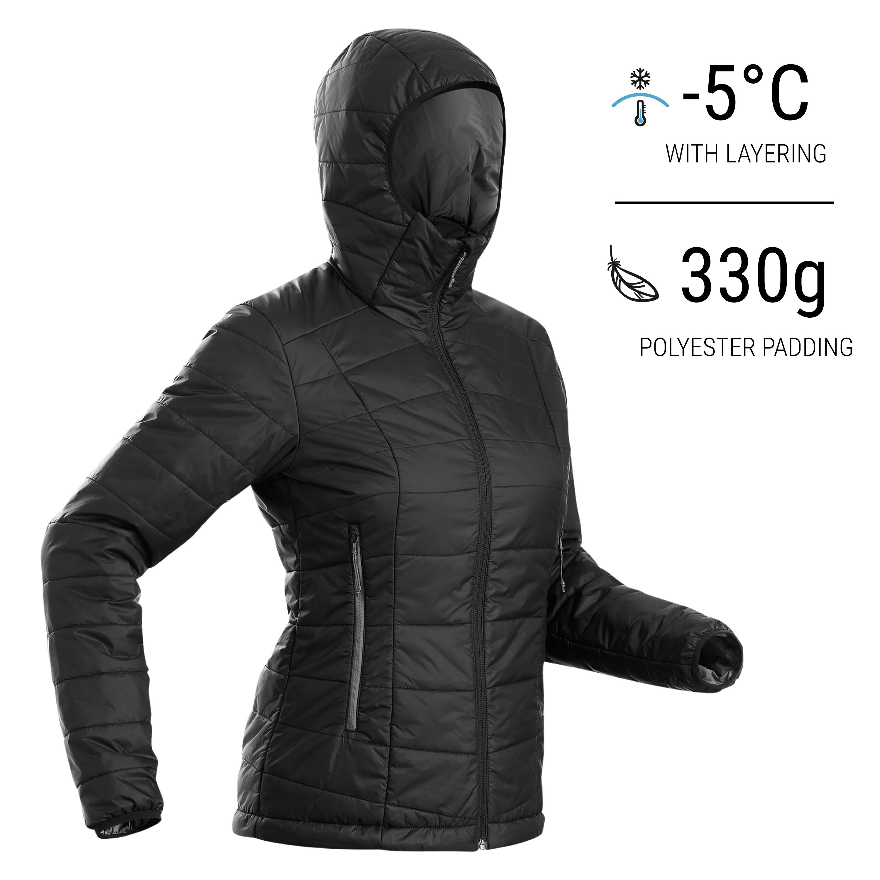 Women Puffer Jacket for Trekking - MT100 -5°C Black