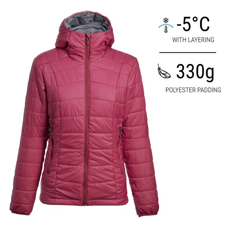 Women Puffer Jacket for Trekking - MT100 -5°C Rose