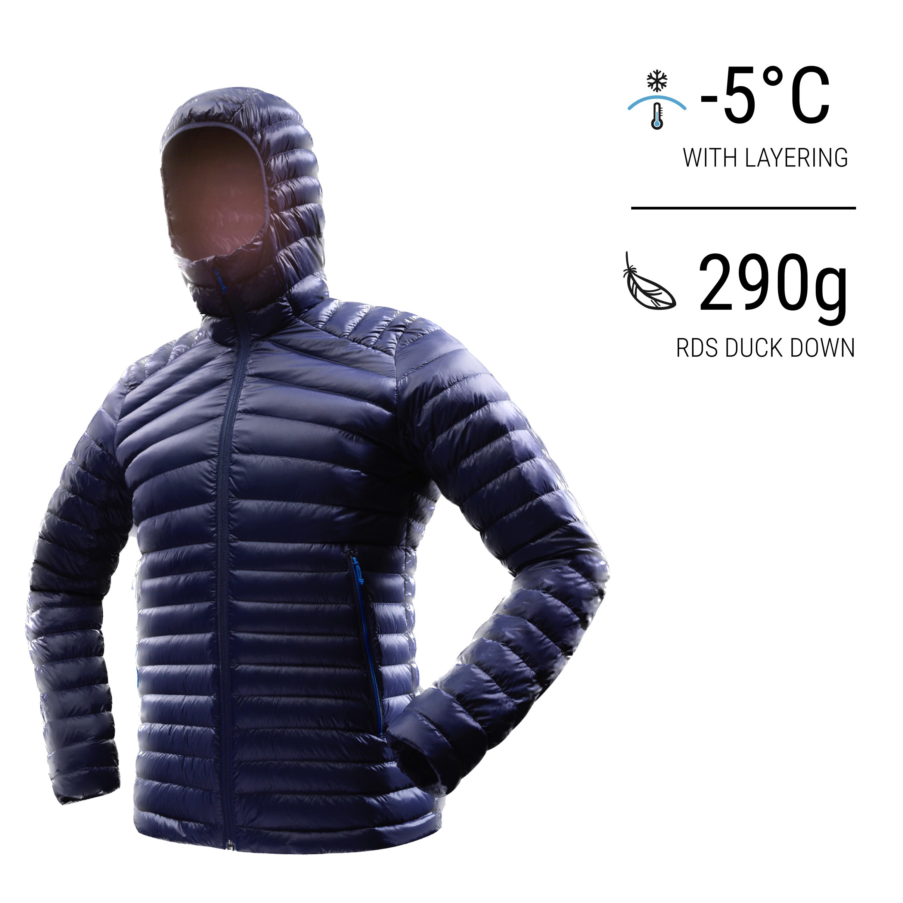 Men s Mountain Trekking Hooded Down Jacket MT100 5 C Decathlon