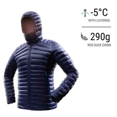 Men’s padded hiking jacket with hood -5°C, MT100 - Blue