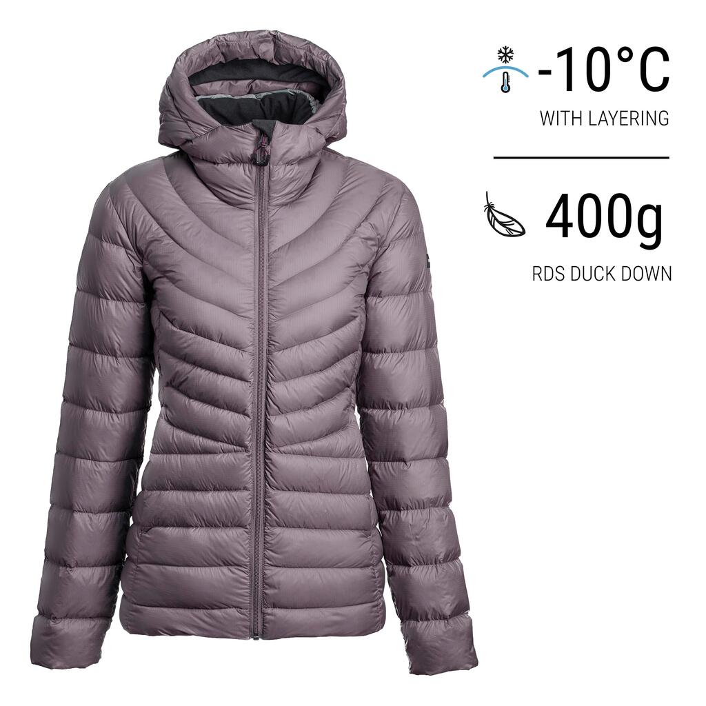 Women’s mountain trekking hooded down jacket - MT500 -10°C