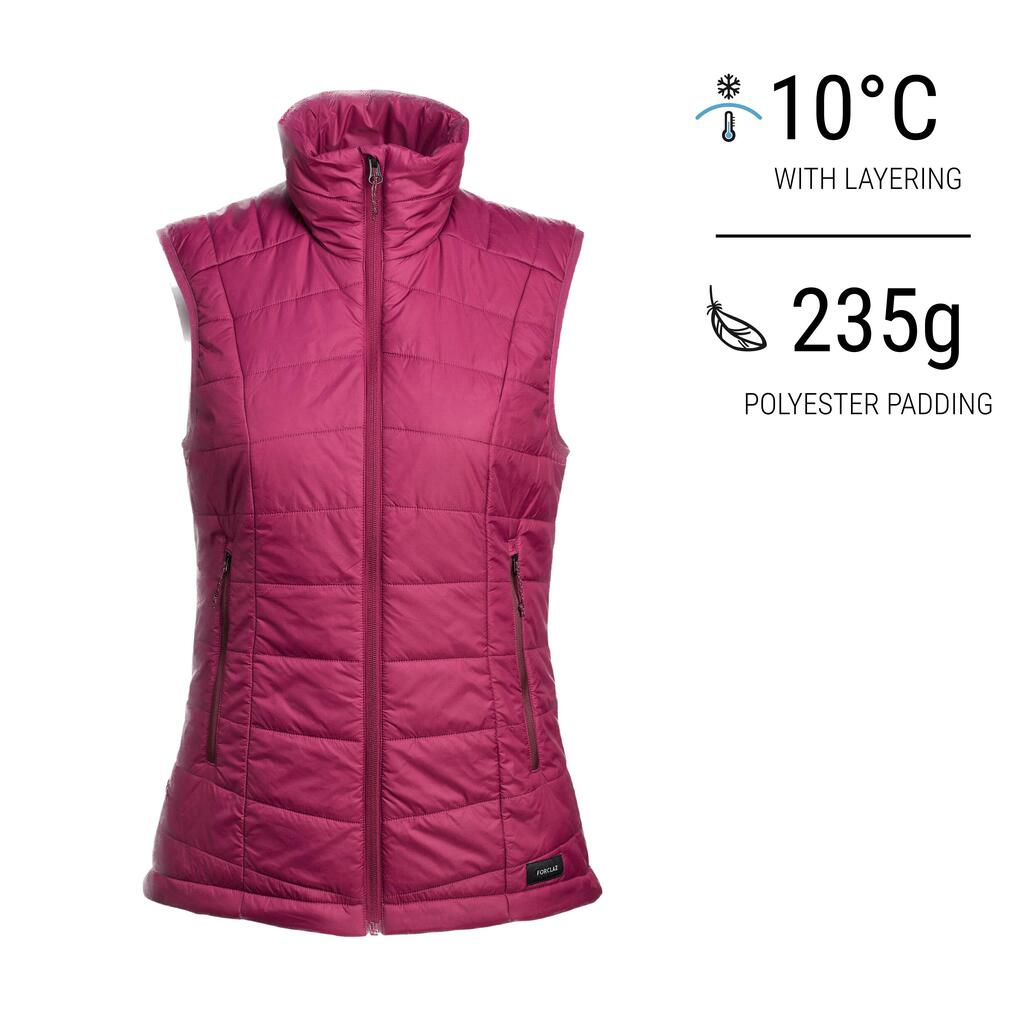 Women’s synthetic sleeveless trekking padded jacket MT100 - Purple