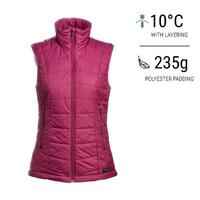 Women’s synthetic sleeveless trekking padded jacket MT100 - Purple