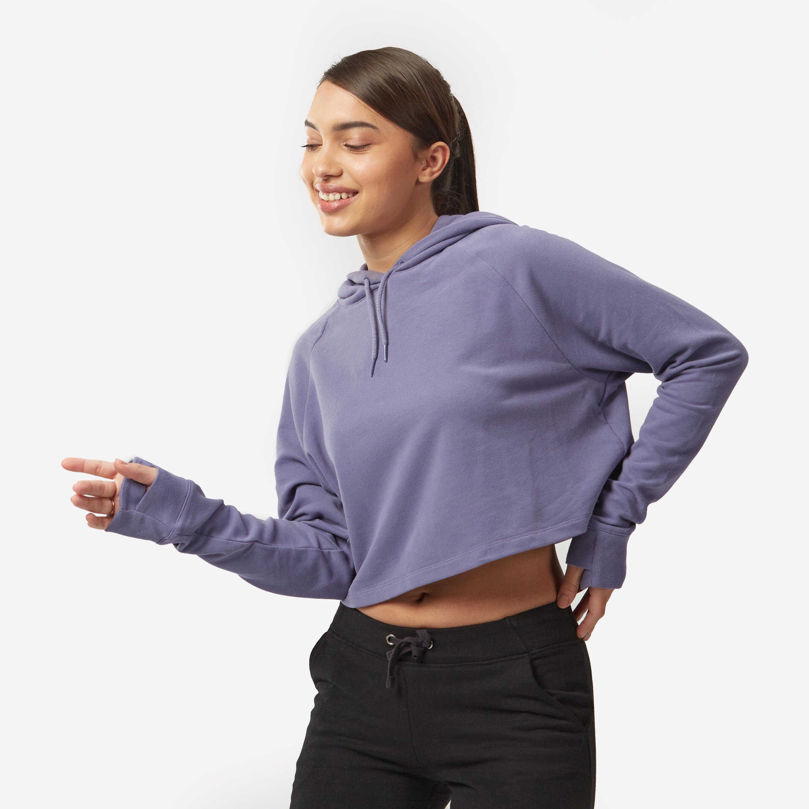 Sweat à capuche Crop fitness femme - 520 BLEU 4/5
