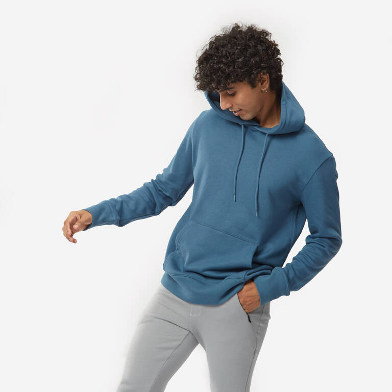 Mens Sweatshirt With Hood 500 Essentials For Gym-Teal