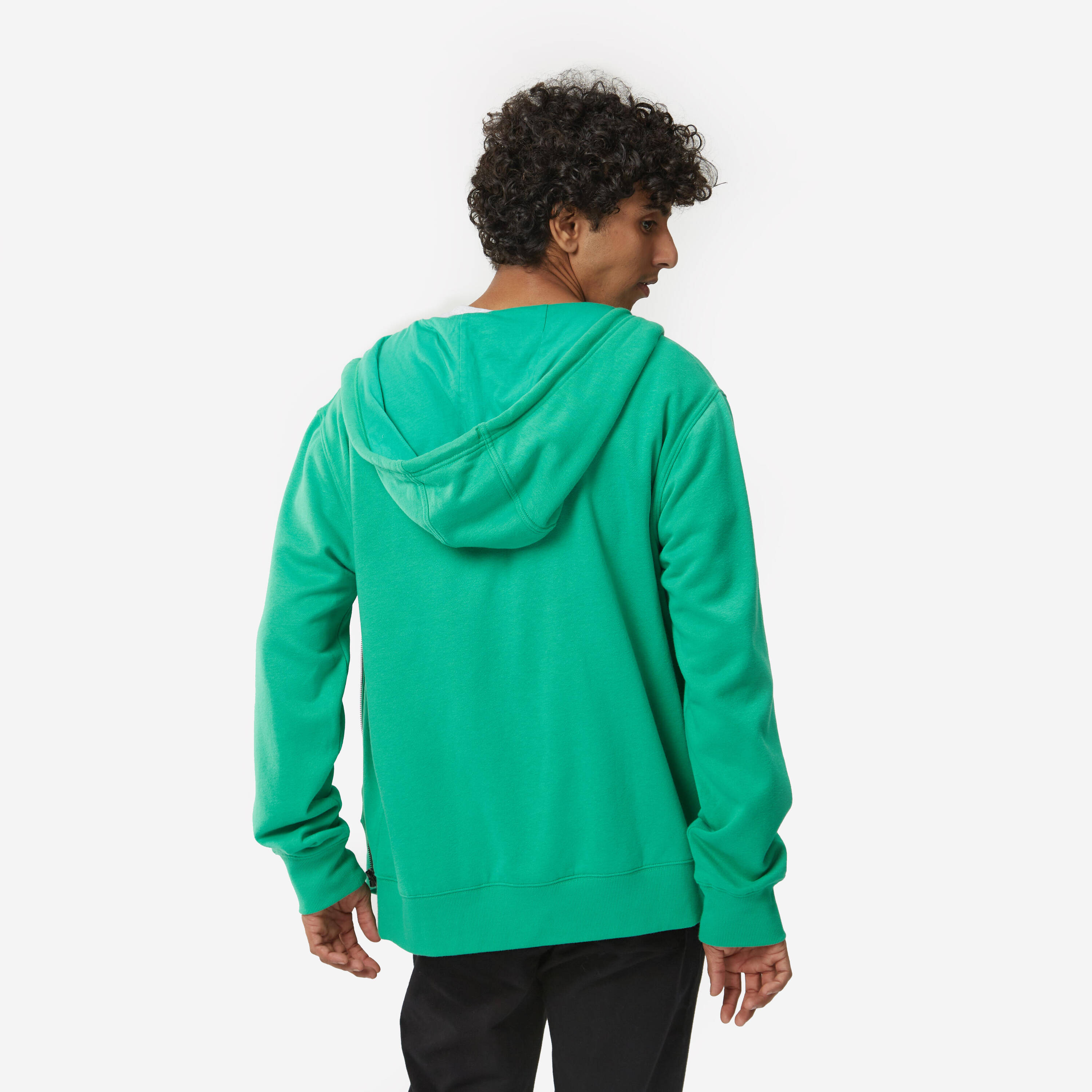 Men Fleece Hoodie, Full Zipped -Green -  4