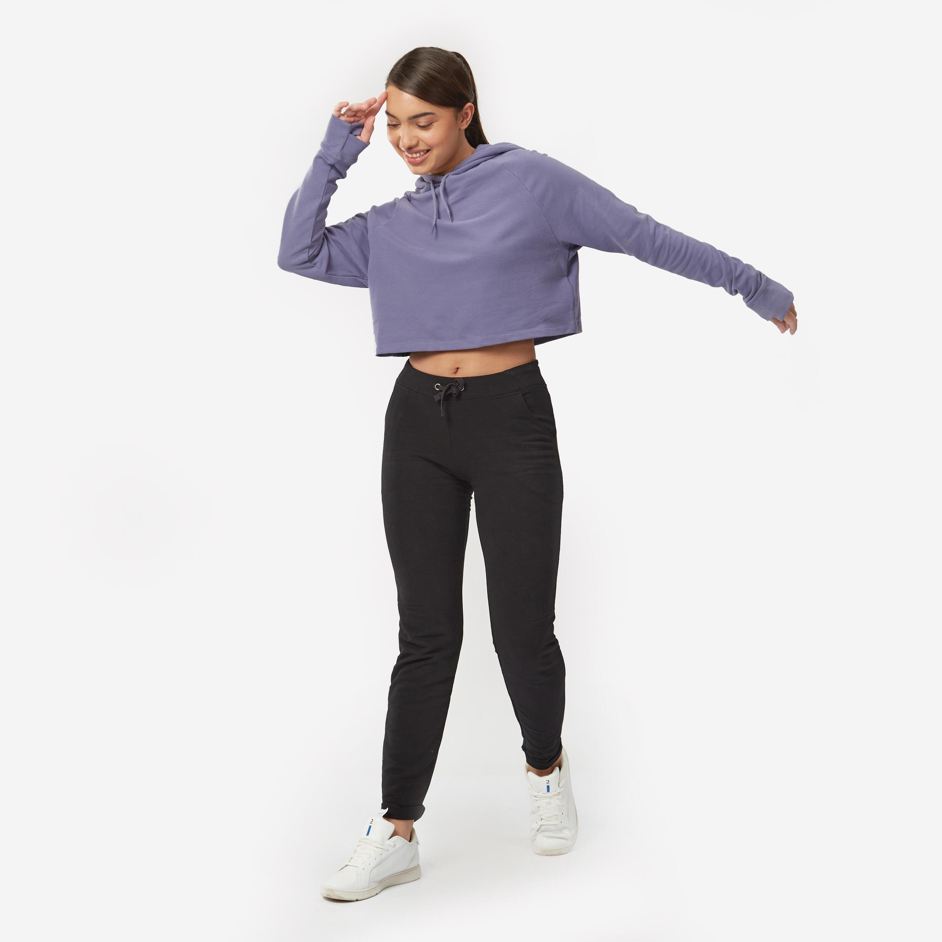 Sweat à capuche Crop fitness femme - 520 BLEU 5/5