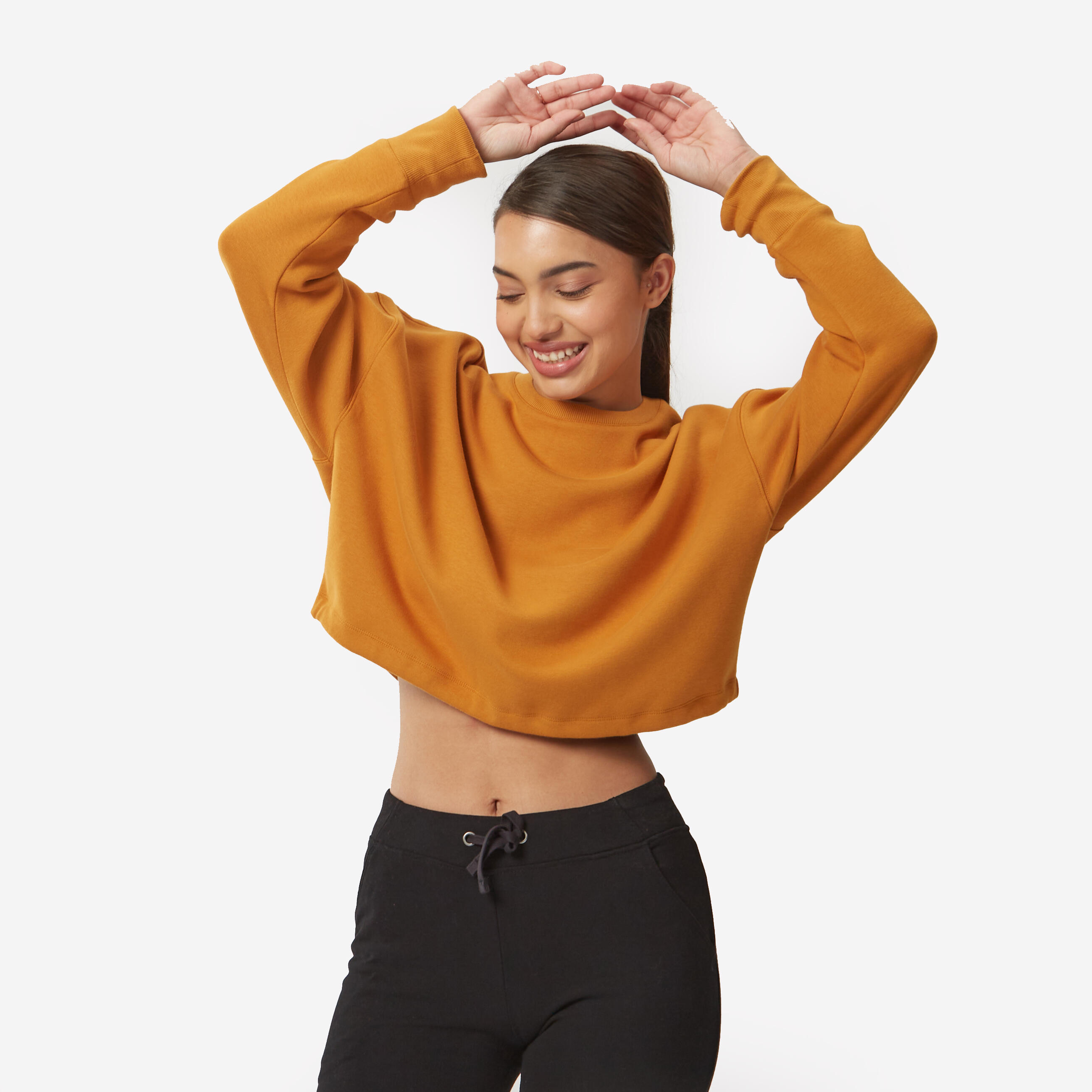 Women s Sweater Cropped Drawstring 520 For Gym Ochre