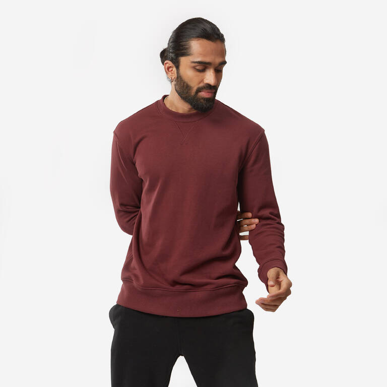 Men Sweater 500 For Gym- Khaki/Dark Burgundy