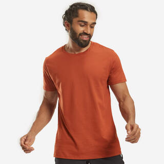 Men Gym Basic T-Shirt, 100% Cotton, Crew Neck, Regular Fit - Brown