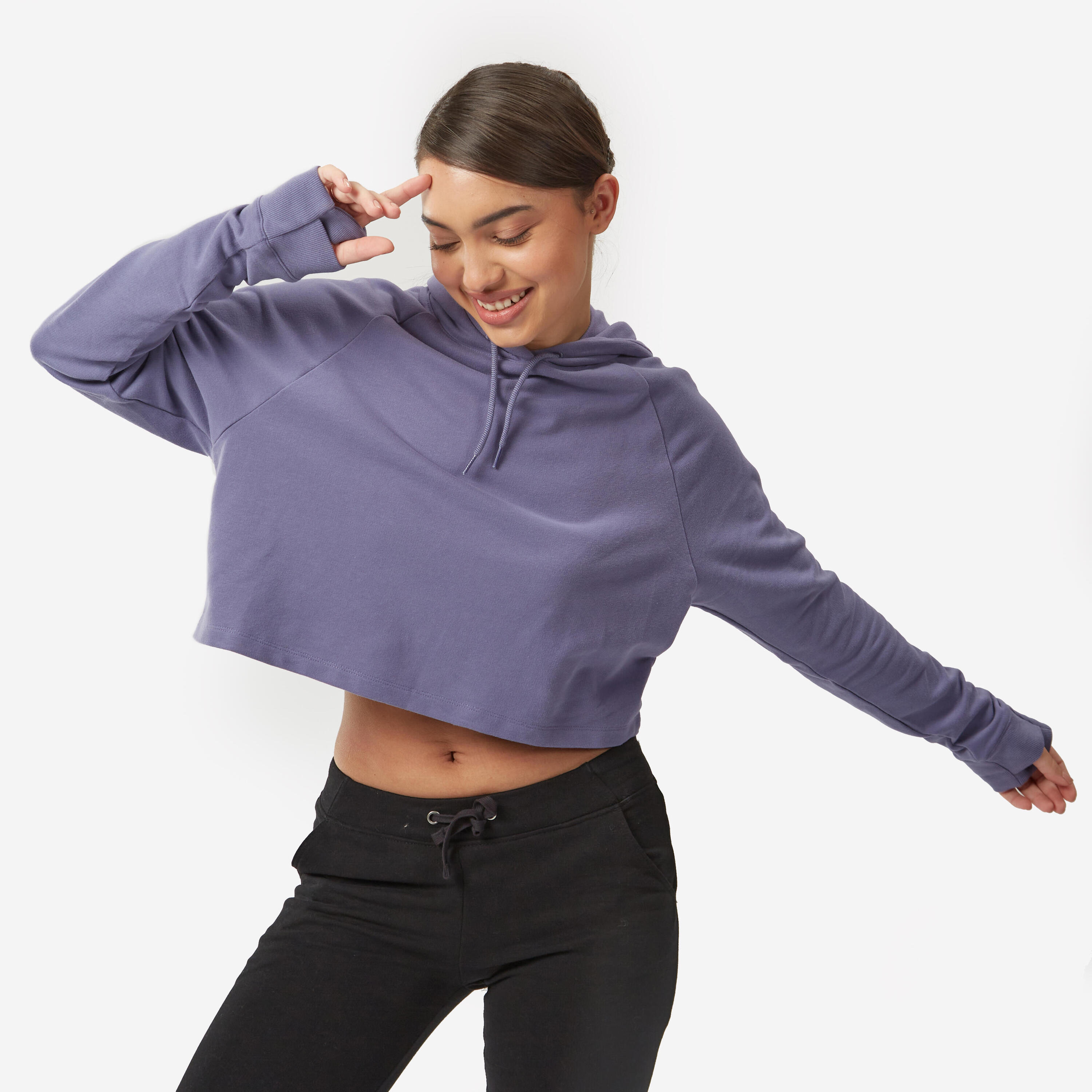 Sweat à capuche Crop fitness femme - 520 BLEU 3/5