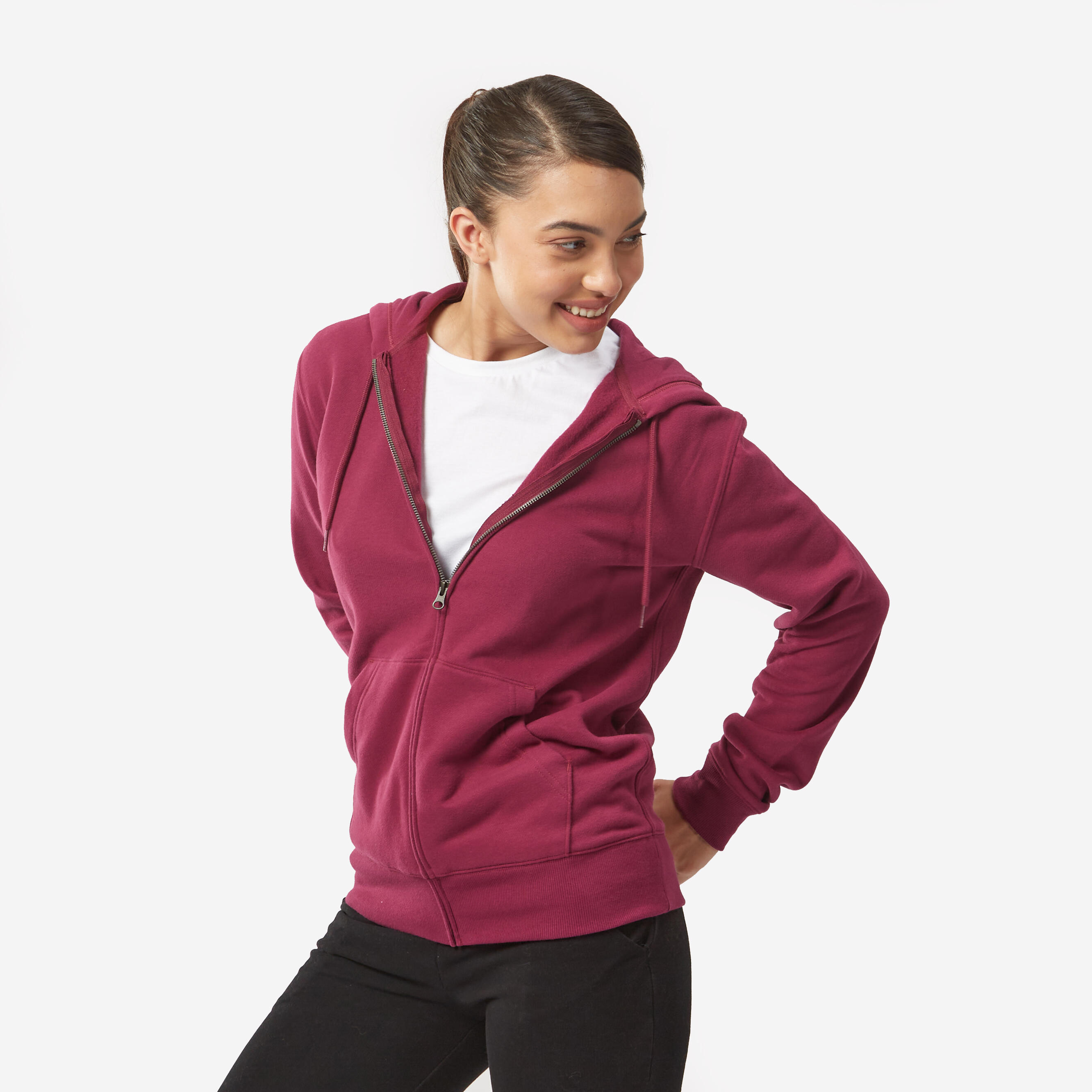 Sudadera Fitness Mujer Violeta Ciruela Cremallera 2/5