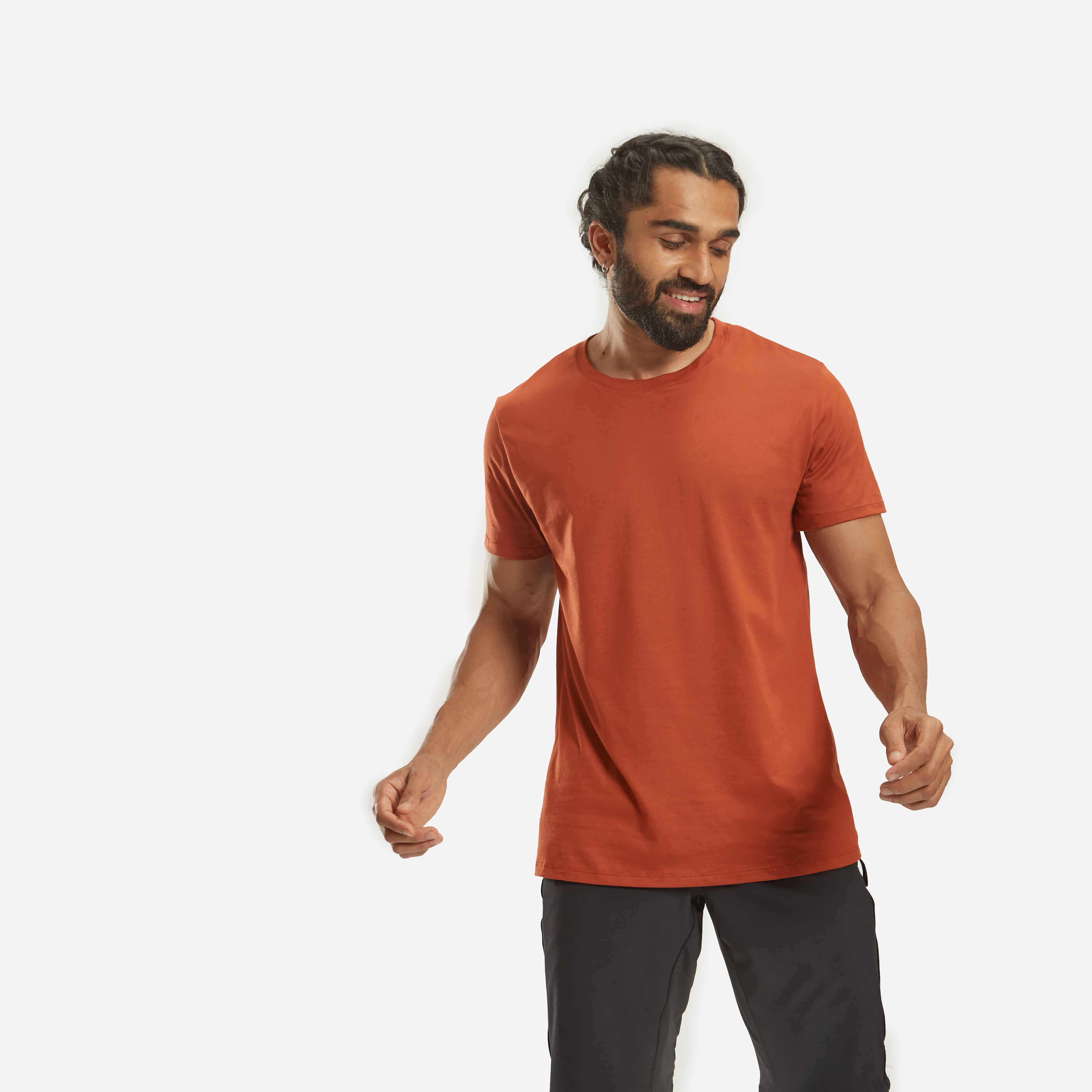 Men Gym Basic T-Shirt, 100% Cotton, Crew Neck, Regular Fit - Brown