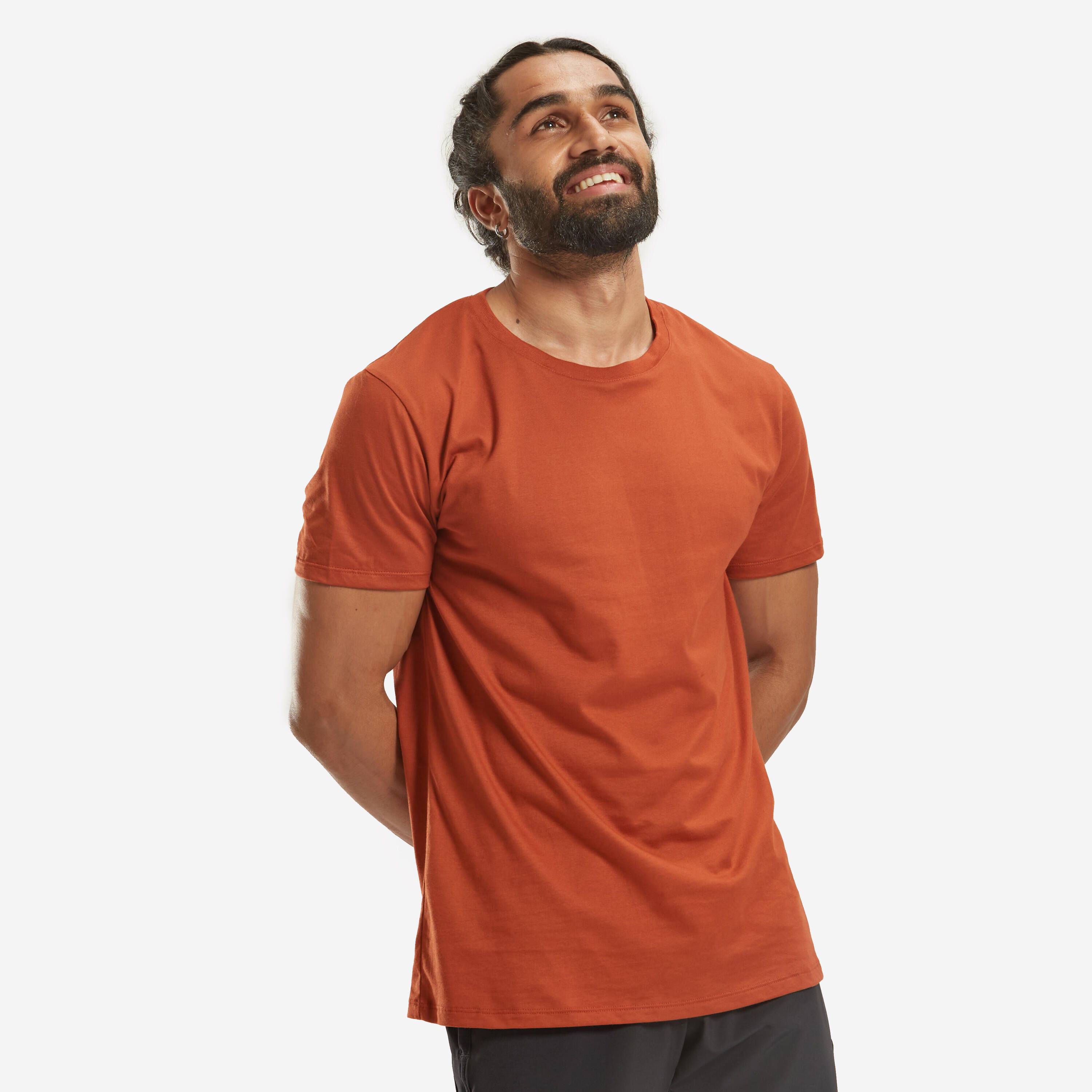 Men Gym Basic T-Shirt, 100% Cotton, Crew Neck, Regular Fit - Brown -  4