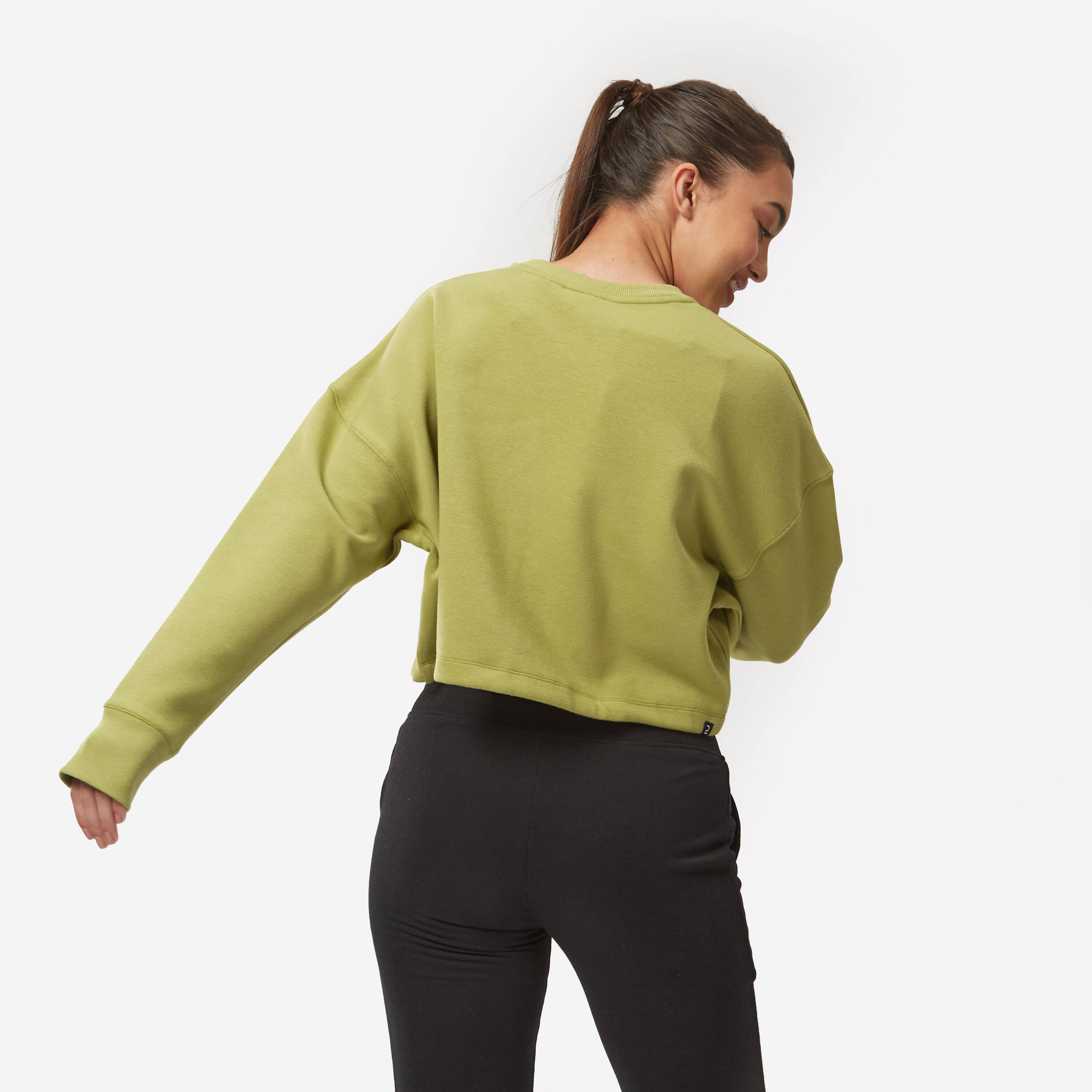 Women's Sweater Cropped Drawstring 520 For Gym-Olive Green -  4