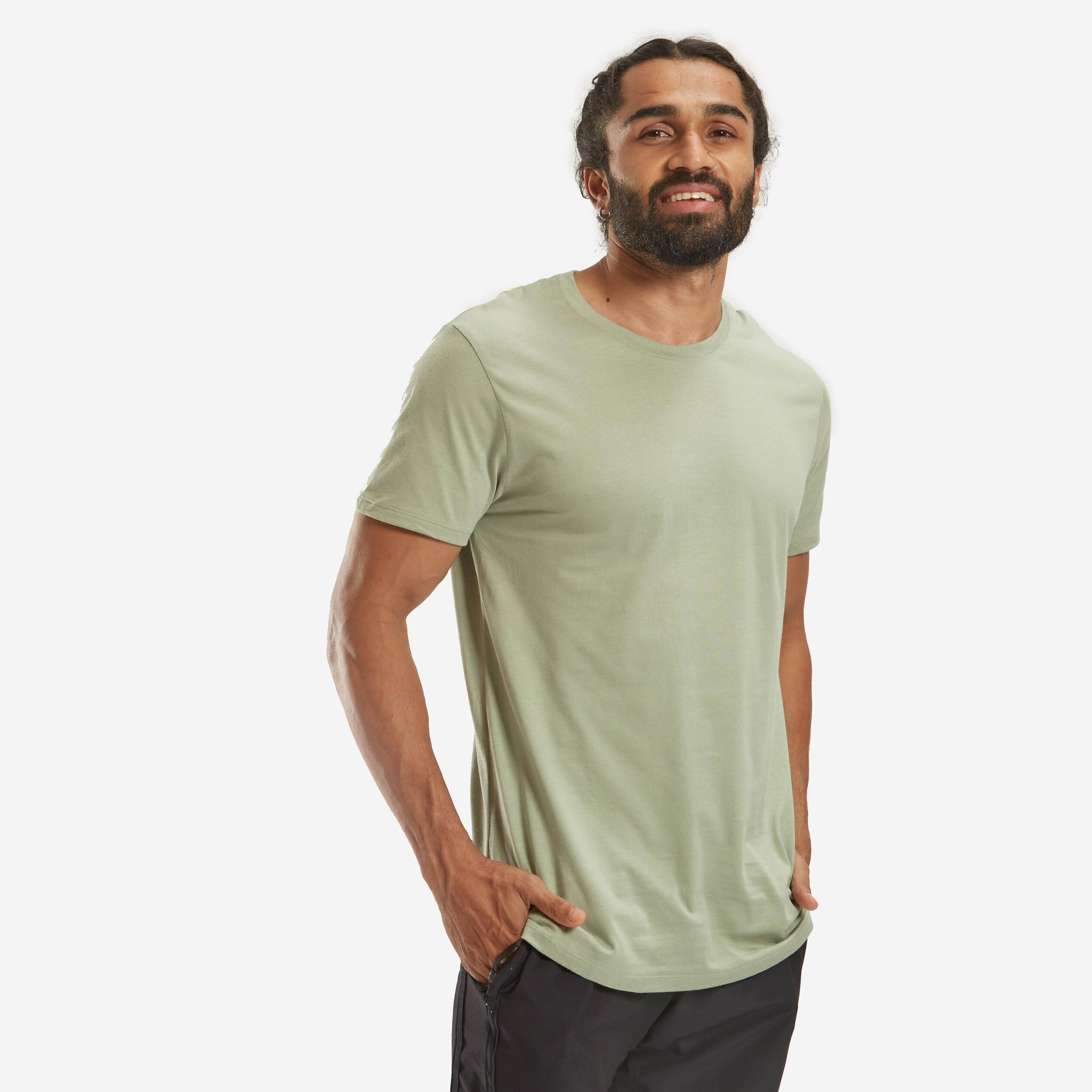 Men Gym Basic T-Shirt, 100% Cotton, Crew Neck, Regular Fit - Khaki