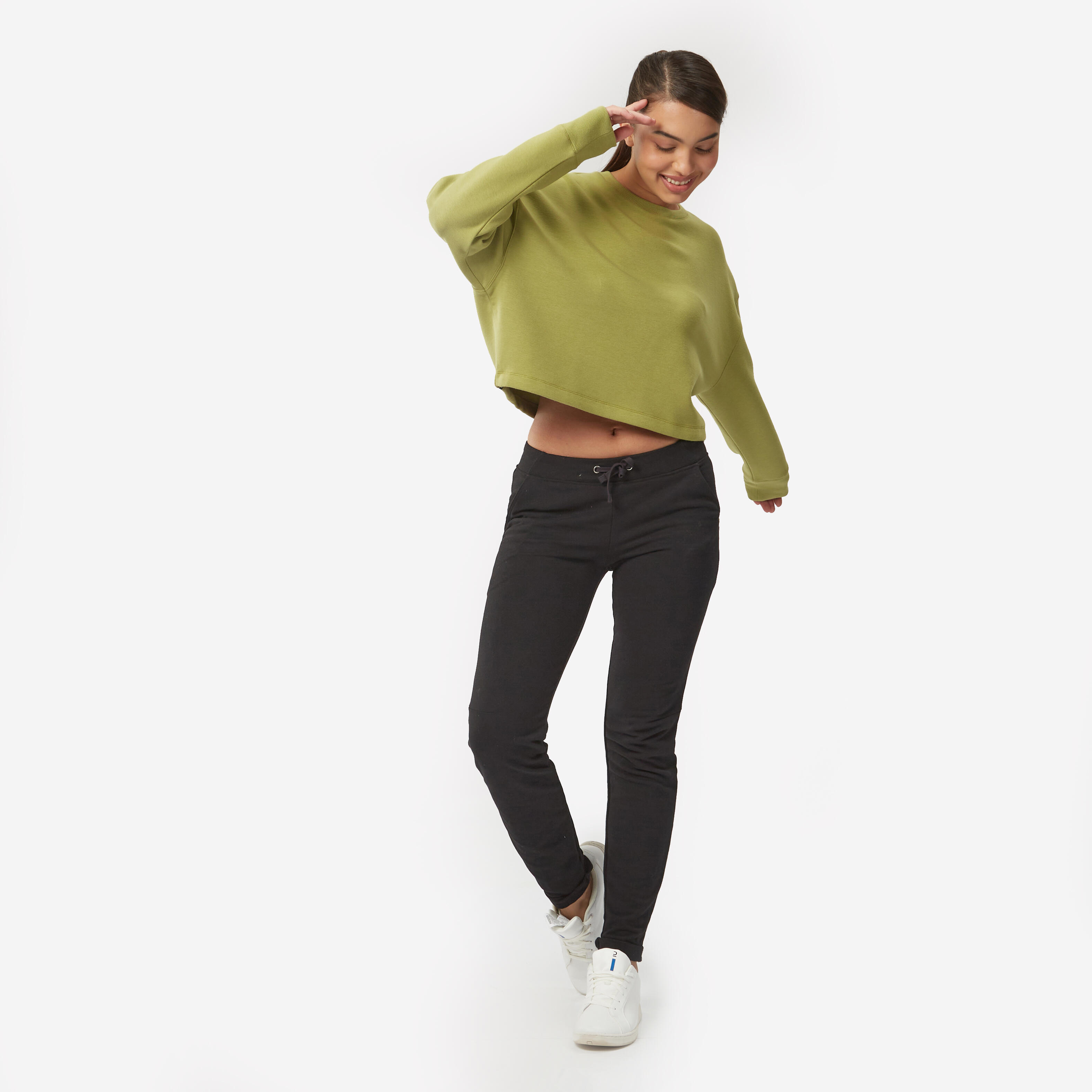 Women's Sweater Cropped Drawstring 520 For Gym-Olive Green