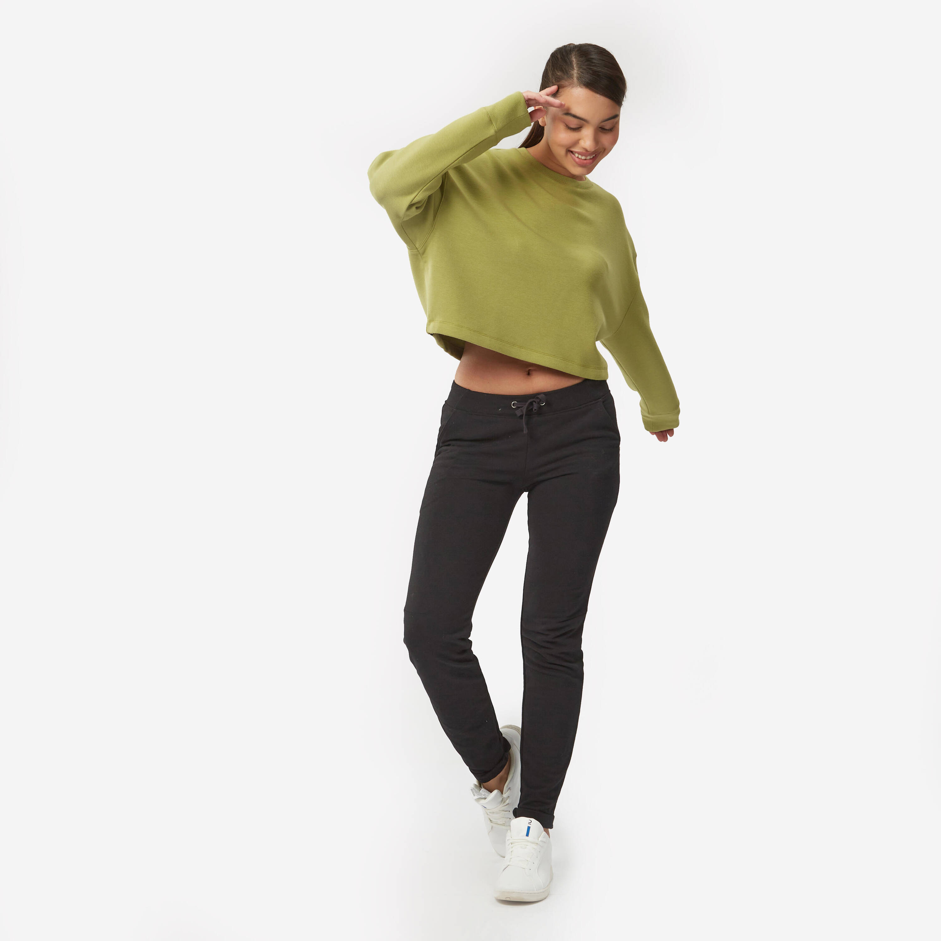 Women's Sweater Cropped Drawstring 520 For Gym-Olive Green -  5