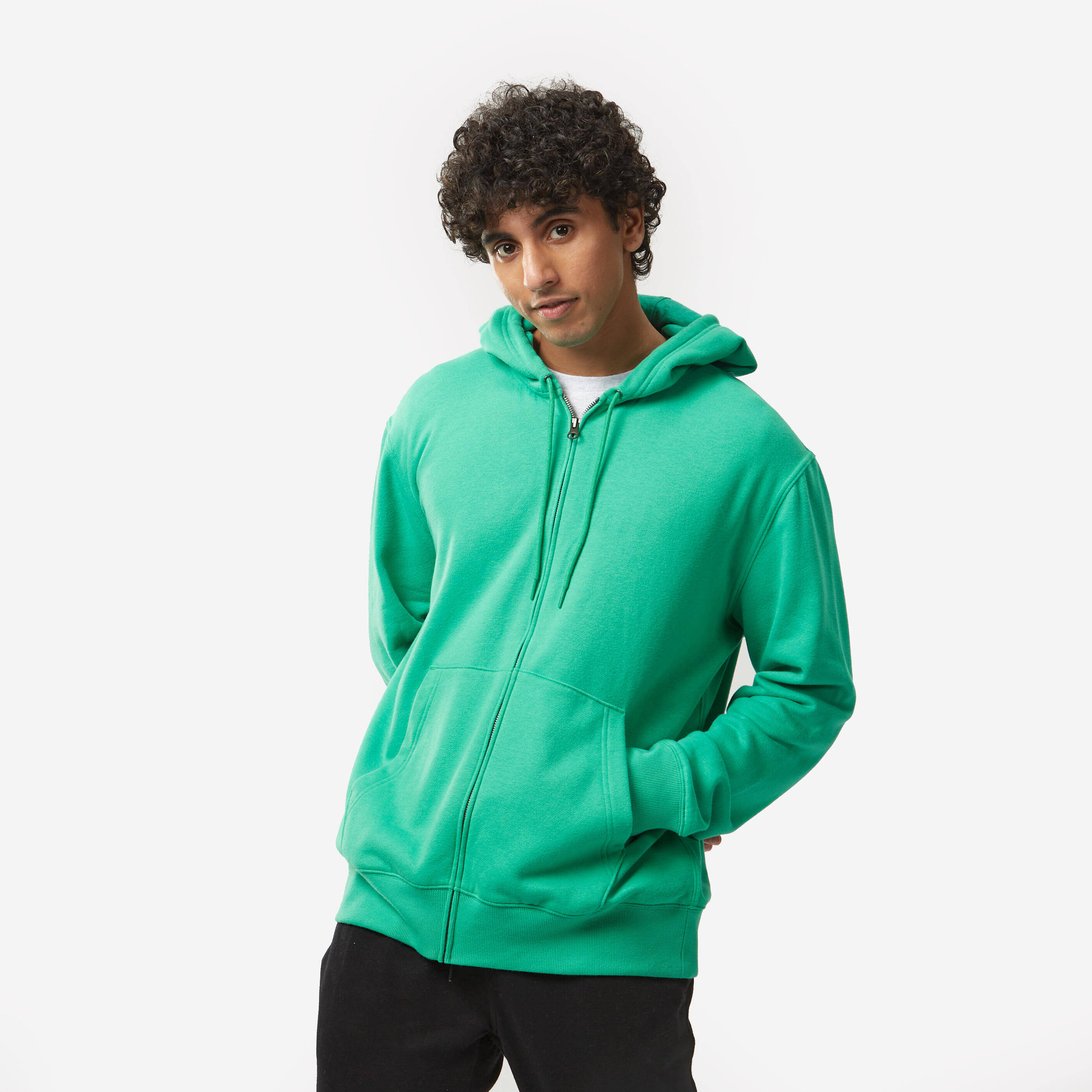 Men Fleece Hoodie, Full Zipped -Green -  3
