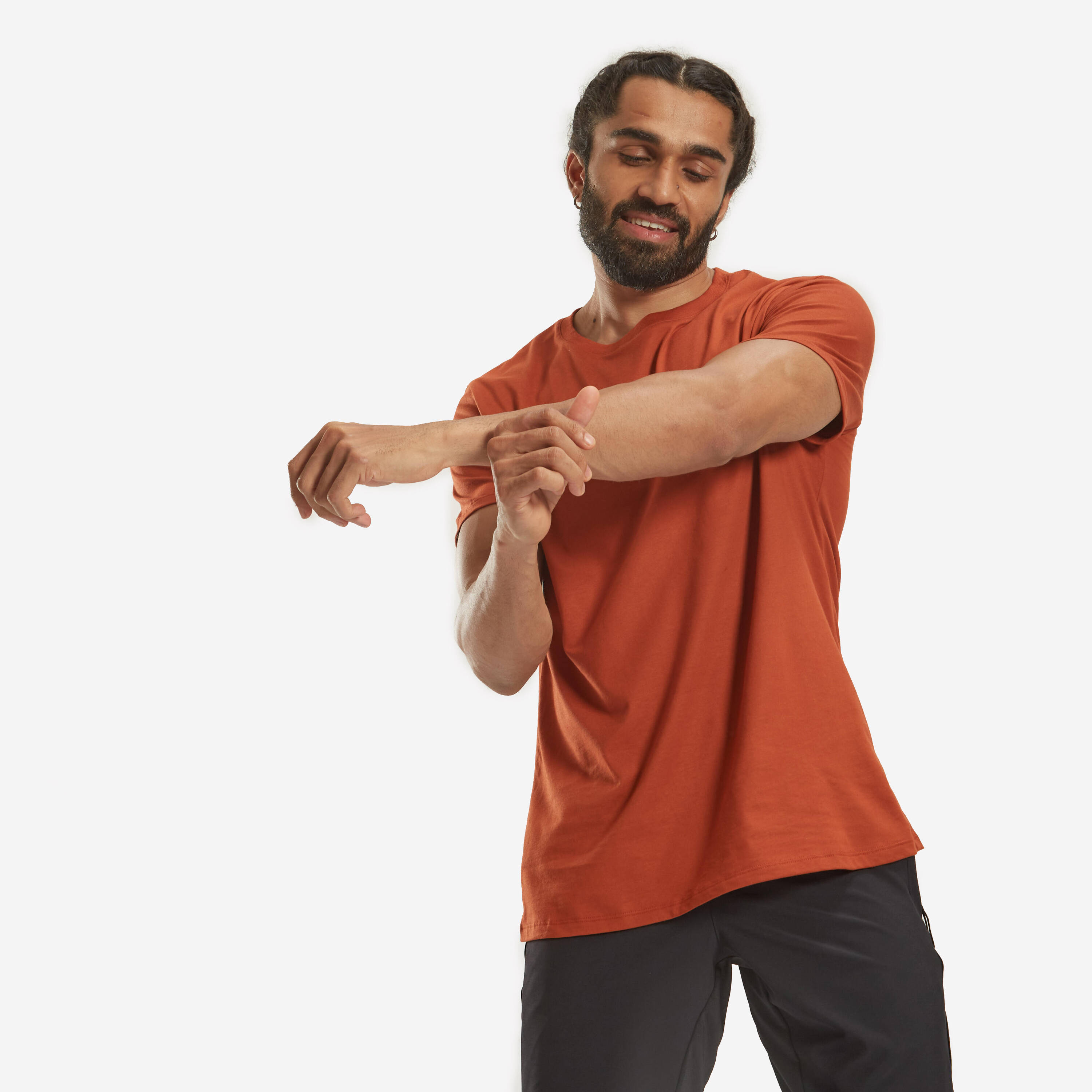 Men Gym Basic T-Shirt, 100% Cotton, Crew Neck, Regular Fit - Brown -  3