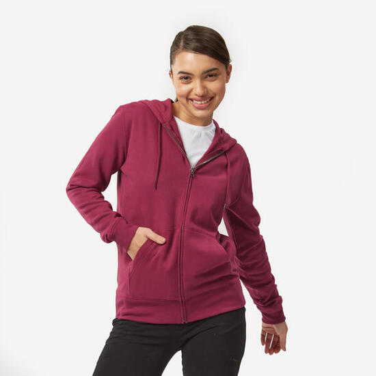 Sweat zippé fitness femme, violet prune