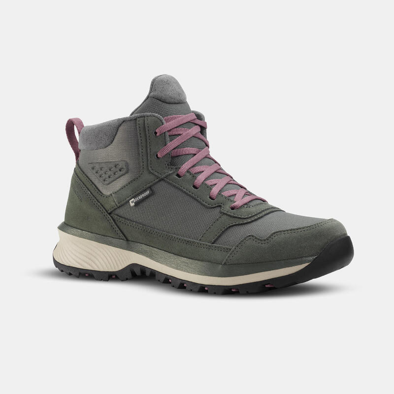 Scarpe trekking donna NH500 Mid CUOIO impermeabili verde oliva