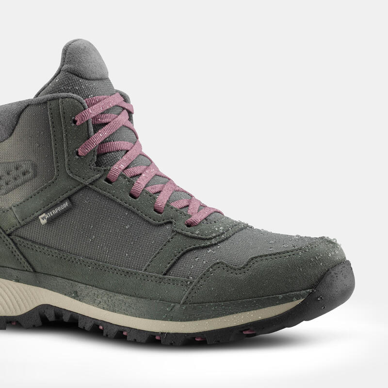 Scarpe trekking donna NH500 Mid CUOIO impermeabili verde oliva