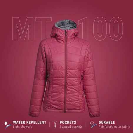 Women's Mountain Trekking Padded Jacket with Hood - MT100 -5°C