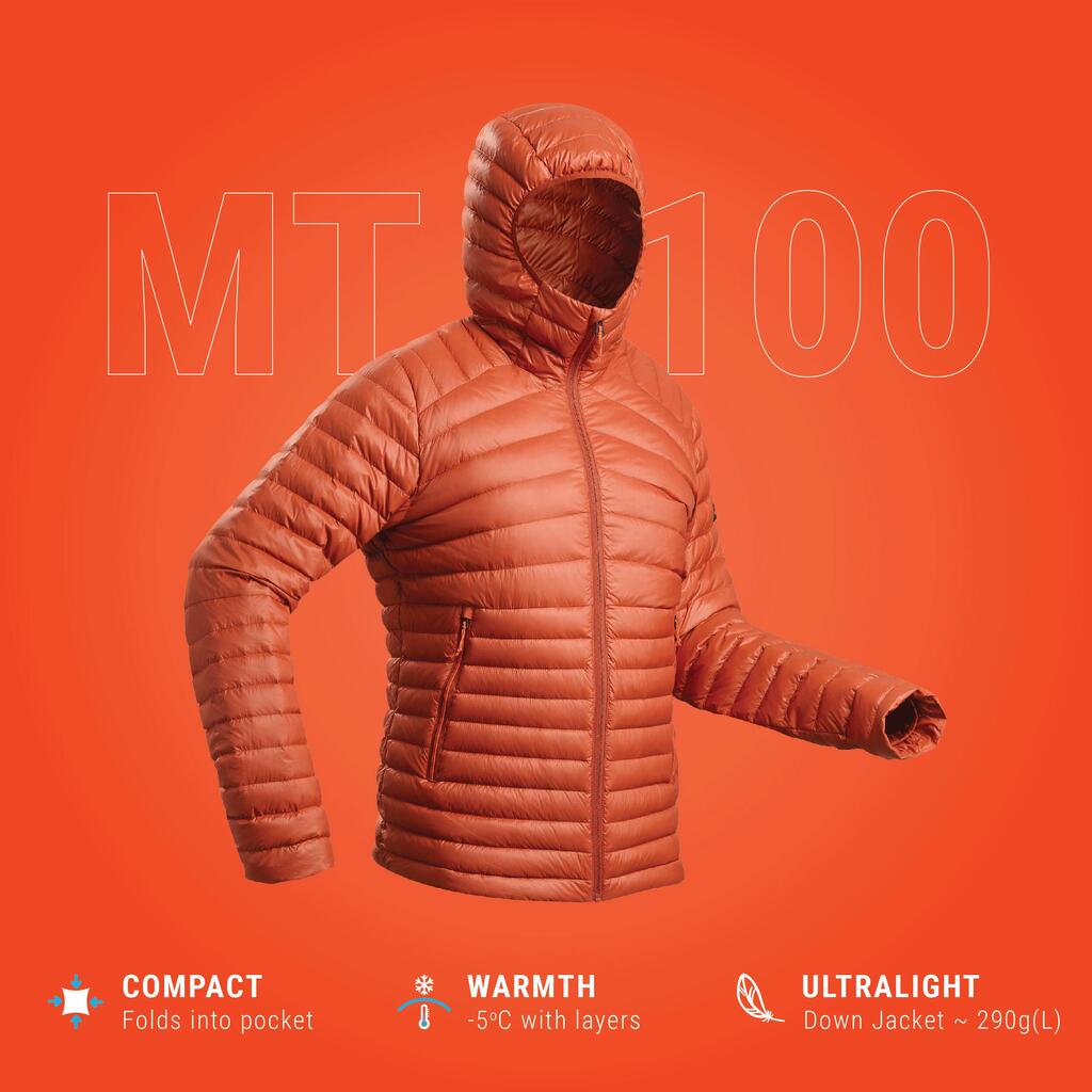 Ανδρικό πουπουλένιο μπουφάν ορεινής πεζοπορίας με κουκούλα - MT100 -5°C