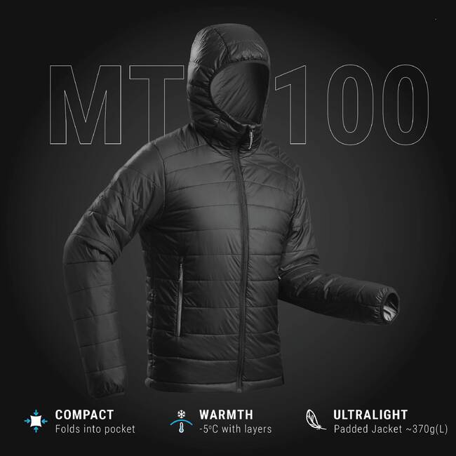 Men Puffer Jacket for Trekking - MT100 -5°C Petrol Blue