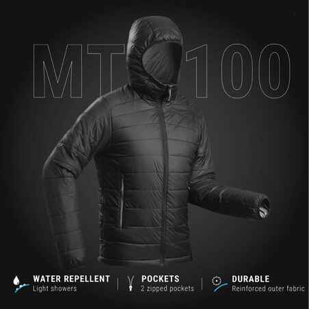 جاكيت اصطناعي مبطن مخصص لرحلات الجبال للرجال - MT100 بغطاء رأس - 5° مئوية