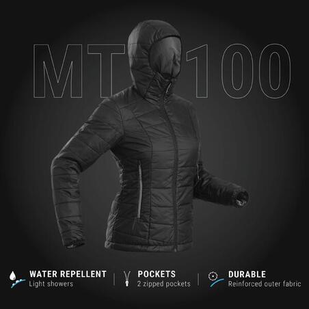 Куртка жіноча MT100 для гірського трекінгу до -5°C чорна